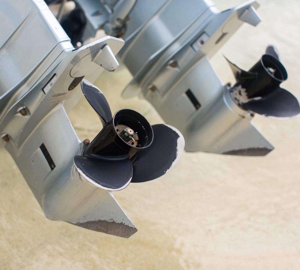 Propellers of the motor boat before the trip.